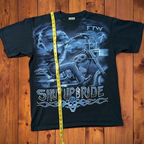 Y2K Liquid Blue FTW Shut Up And Ride Skull Rider Motorcycle Biker Grunge… - Picture 4 of 5
